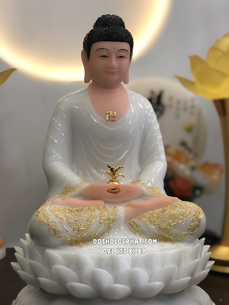 Tượng Phật Dược Sư Trắng Đế Sen Nở DS-041