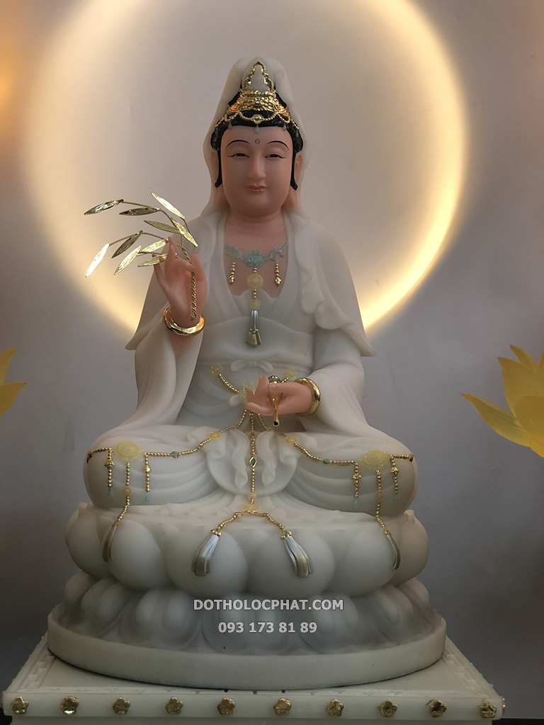 Tượng Phật Quan Âm Áo Trắng Phủ Bóng Mờ QABT-086