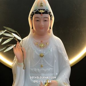 Tượng Phật Quan Âm Trắng Đế Hoa Sen Nở QABT-085