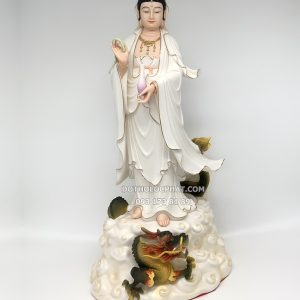 Tượng Quan Âm Đứng Bằng Sứ Cưỡi Mây Rồng Nổi QABT-087