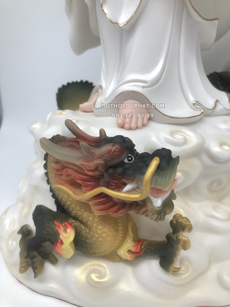 Tượng Quan Âm Đứng Bằng Sứ Cưỡi Mây Rồng Nổi QABT-087