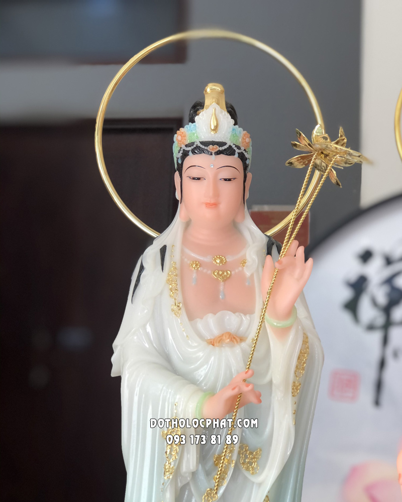 Tượng Tây Phương Tam Thánh đứng song liên bằng bột đá đẹp