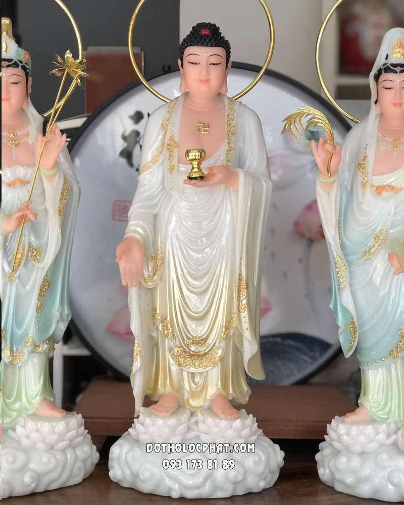 Tượng Tây Phương Tam Thánh đứng song liên bằng bột đá đẹp