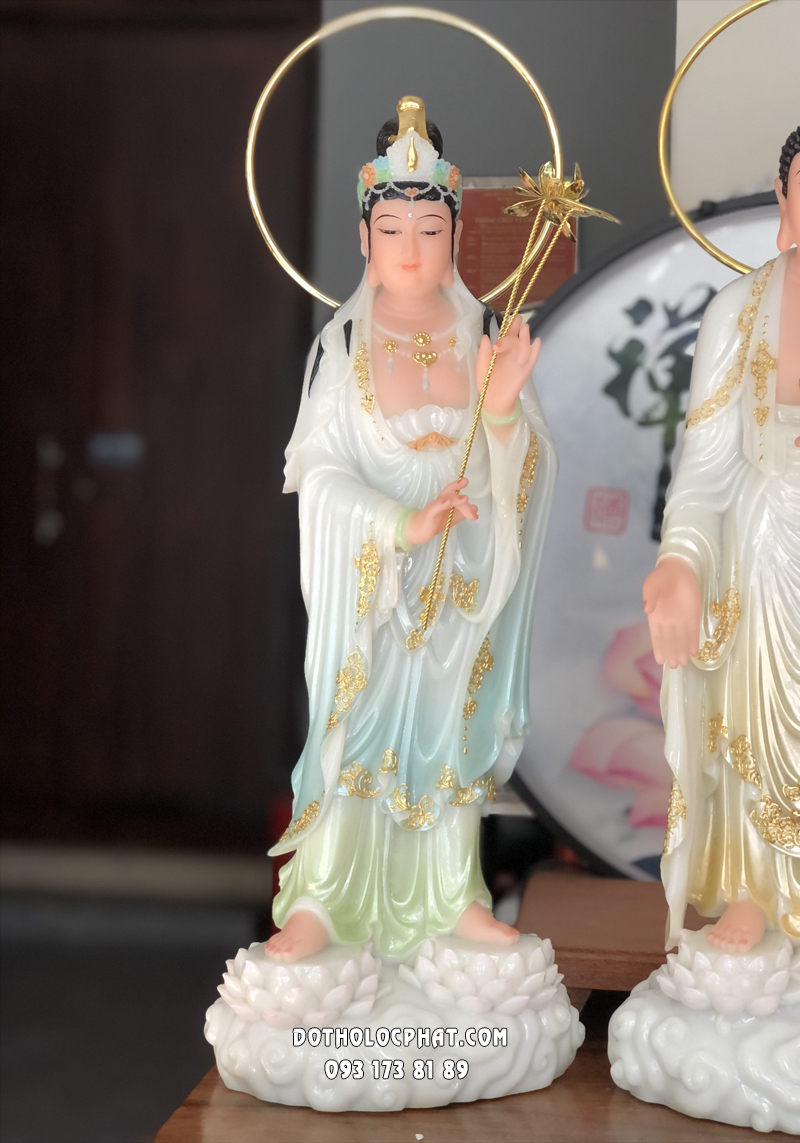 Tượng Tây Phương Tam Thánh đứng song liên bằng bột đá đẹp