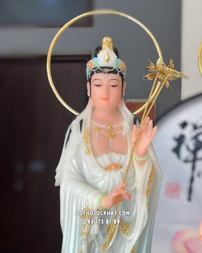 Tượng Tây Phương Tam Thánh đứng song liên bằng bột đá đẹp
