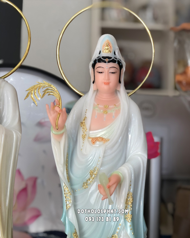 Tượng Tây Phương Tam Thánh đứng song liên bằng bột đá đẹp