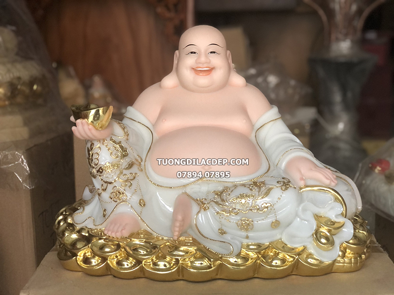 Tượng Phật Di Lặc áo trắng ngồi bao tiền đẹp, sang trọng