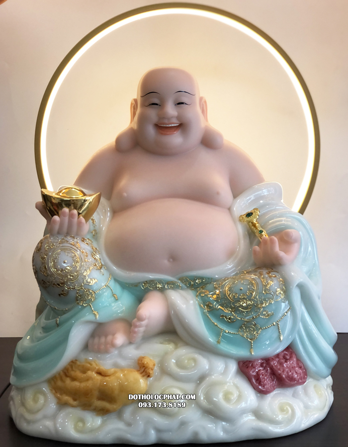 Tượng Phật Di Lặc xanh ngọc ngồi đám mây nhân sâm