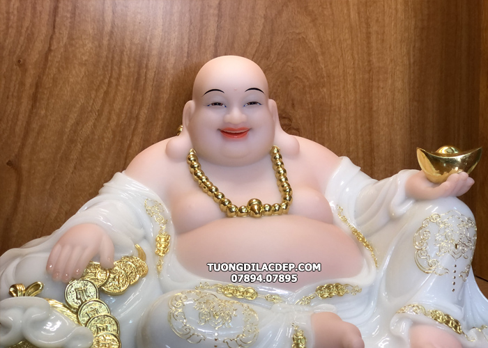 Tượng Phật Di Lặc ngồi nằm trắng viền vàng thỏi vàng