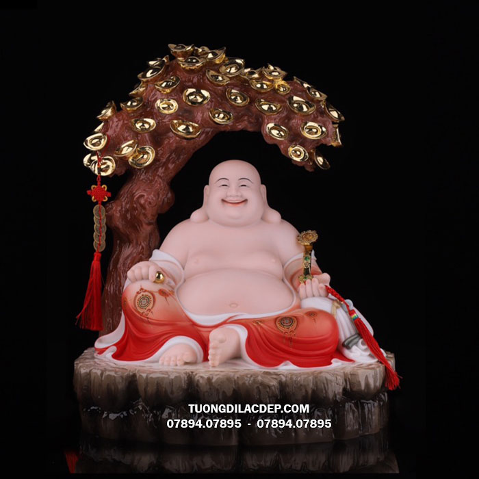 Tượng Phật Di Lặc ngồi cây tiền áo đỏ đẹp