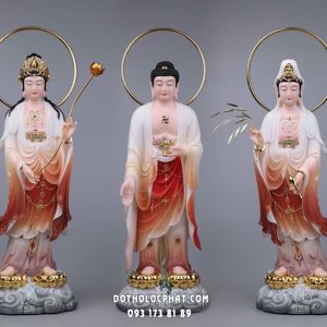 Tây Phương Tam Thánh Áo Khoáng Đỏ Song Liên Dát Vàng TPTT-057