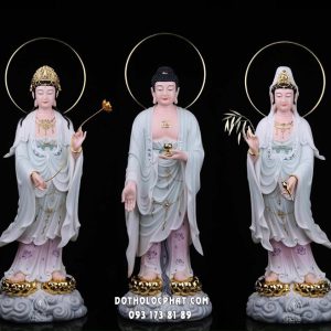Tây Phương Tam Thánh Áo Khoáng Xanh Song Liên Dát Vàng TPTT-056