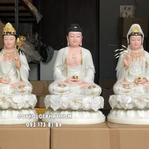 Tây Phương Tam Thánh Ngồi Áo Trắng Rũ Viền Vàng TPTT-053