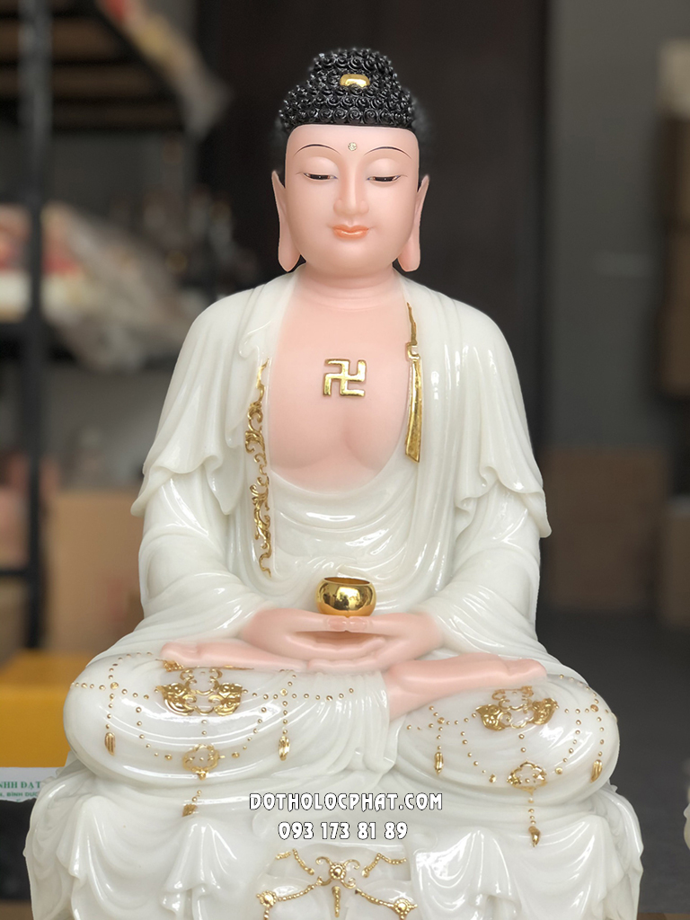 Tây Phương Tam Thánh Ngồi Áo Trắng Rũ Viền Vàng TPTT-053