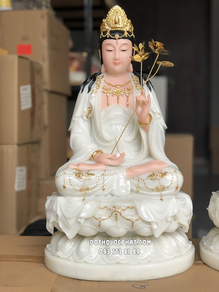 Tây Phương Tam Thánh Ngồi Áo Trắng Rũ Viền Vàng TPTT-053