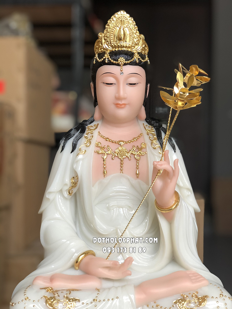 Tây Phương Tam Thánh Ngồi Áo Trắng Rũ Viền Vàng TPTT-053
