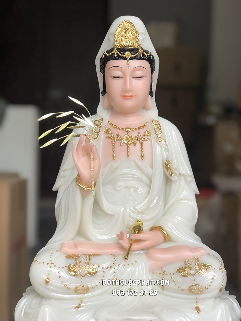 Tây Phương Tam Thánh Ngồi Áo Trắng Rũ Viền Vàng TPTT-053