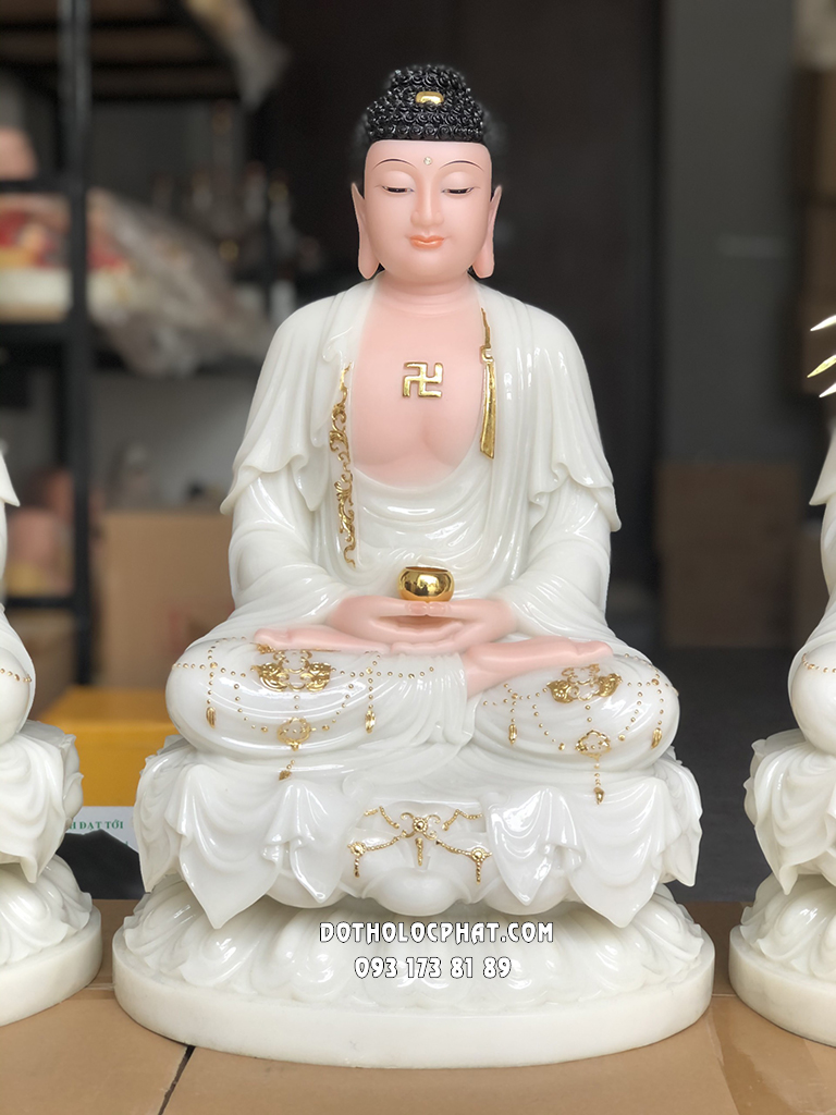 Tây Phương Tam Thánh Ngồi Áo Trắng Rũ Viền Vàng TPTT-053