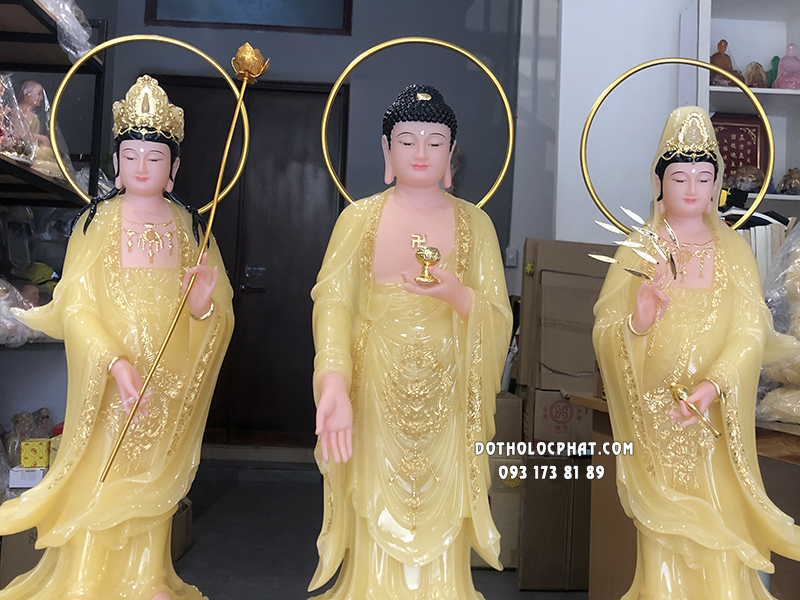 Tây Phương Tam Thánh Đứng Thạch Anh Hào Quang Vòng TPTT-055