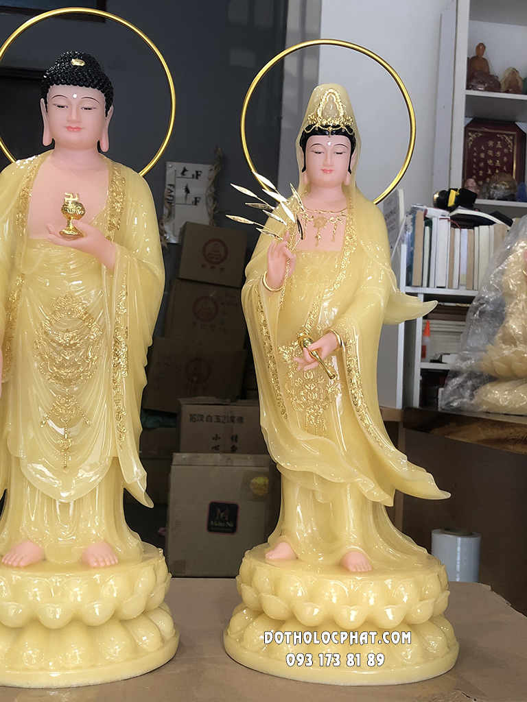 Tây Phương Tam Thánh Đứng Thạch Anh Hào Quang Vòng TPTT-055