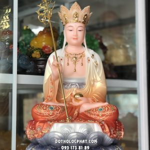Tượng Địa Tạng Bồ Tát Áo Hoa Văn Gấm Cam DT-040