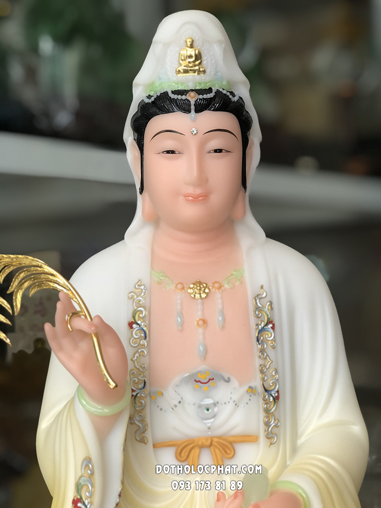 Tượng Mẹ Quan Âm Áo Gấm Cam Đế Vân Mây QABT-090