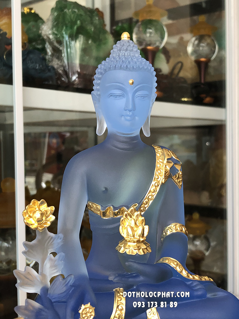Tượng Phật Dược Sư Lưu Ly Xanh Dương Viền Vàng DS-042