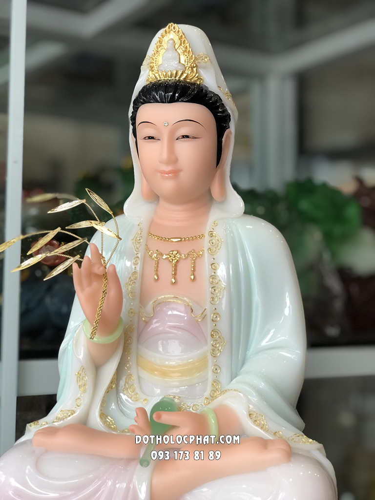 Tượng Quan Âm Ngồi Non Nước Đế Sen Hồng QABT-089