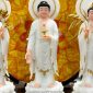 Tượng Tây Phương Tam Thánh trắng đứng hào quang tròn