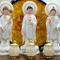 Tượng Tây Phương Tam Thánh trắng đứng hào quang tròn