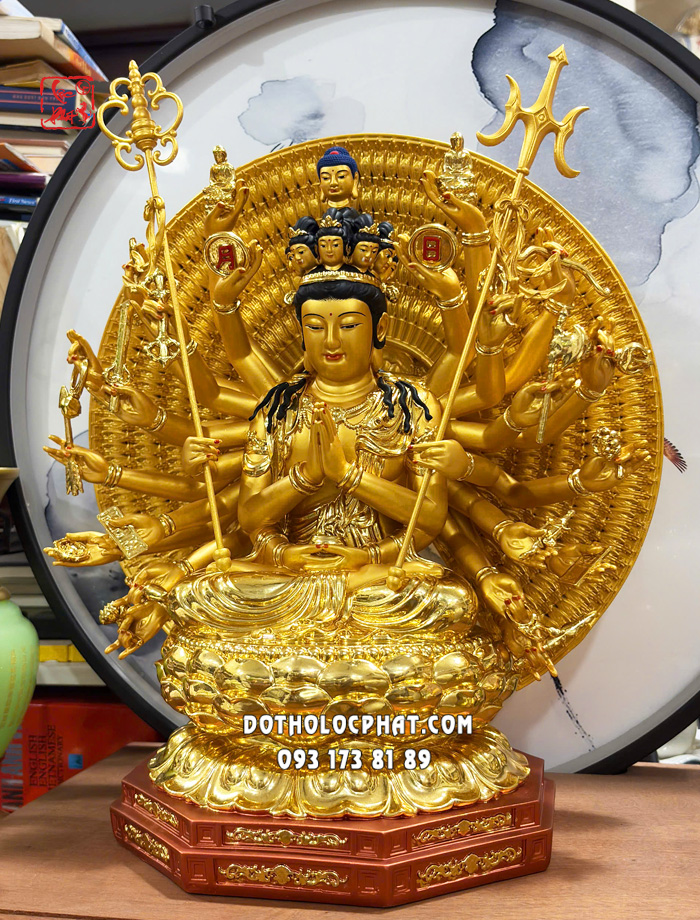 Tượng Thiên Thủ Thiên Nhãn Poly Áo Dát Vàng TTTN-005