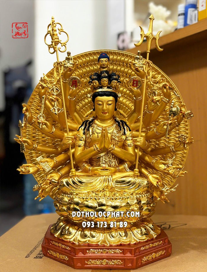 Tượng Thiên Thủ Thiên Nhãn Poly Áo Dát Vàng TTTN-005