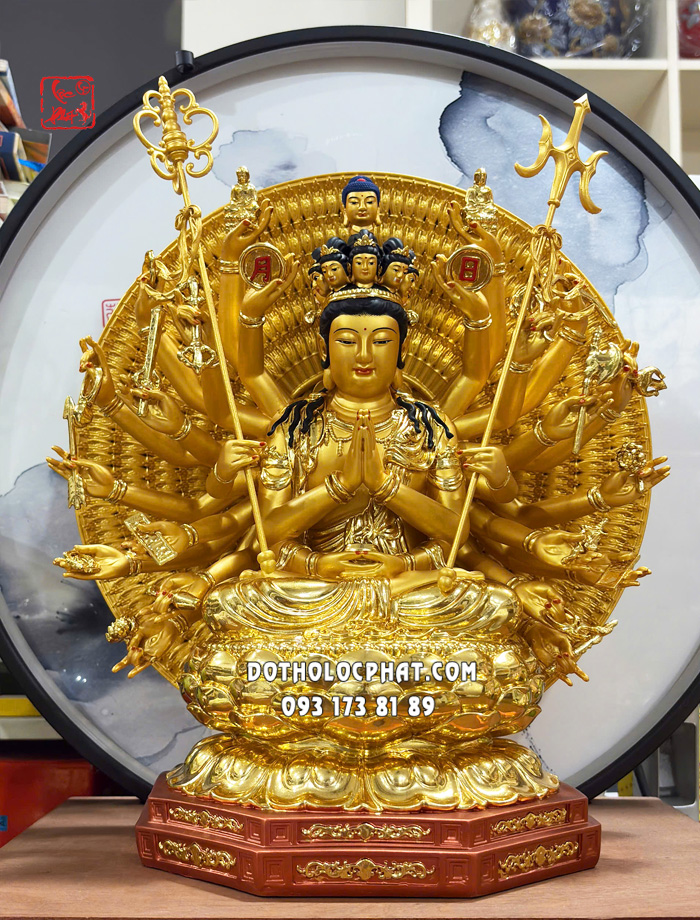 Tượng Thiên Thủ Thiên Nhãn Poly Áo Dát Vàng TTTN-005
