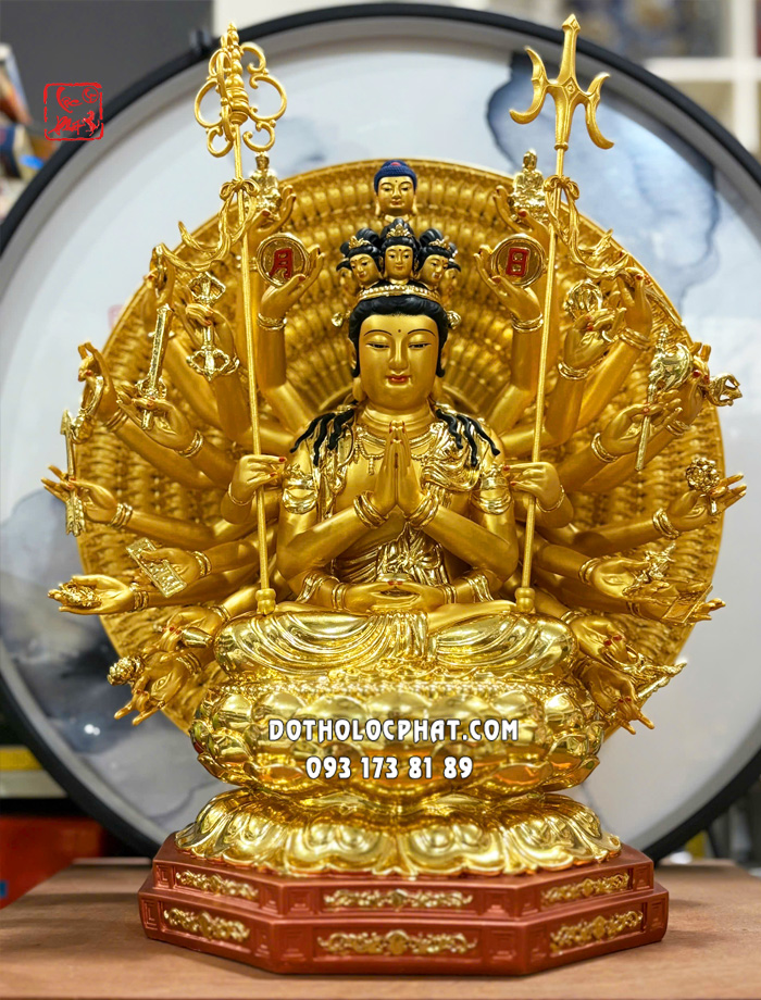 Tượng Thiên Thủ Thiên Nhãn Poly Áo Dát Vàng TTTN-005