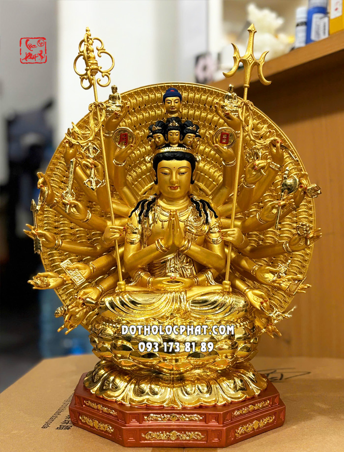 Tượng Thiên Thủ Thiên Nhãn Poly Áo Dát Vàng TTTN-005