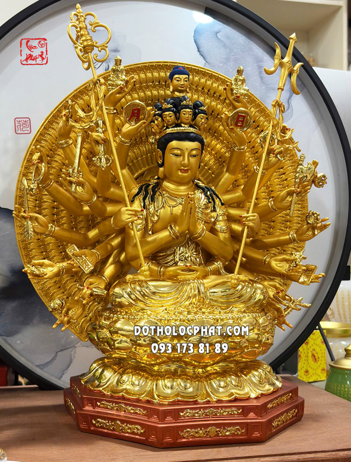 Tượng Thiên Thủ Thiên Nhãn Poly Áo Dát Vàng TTTN-005