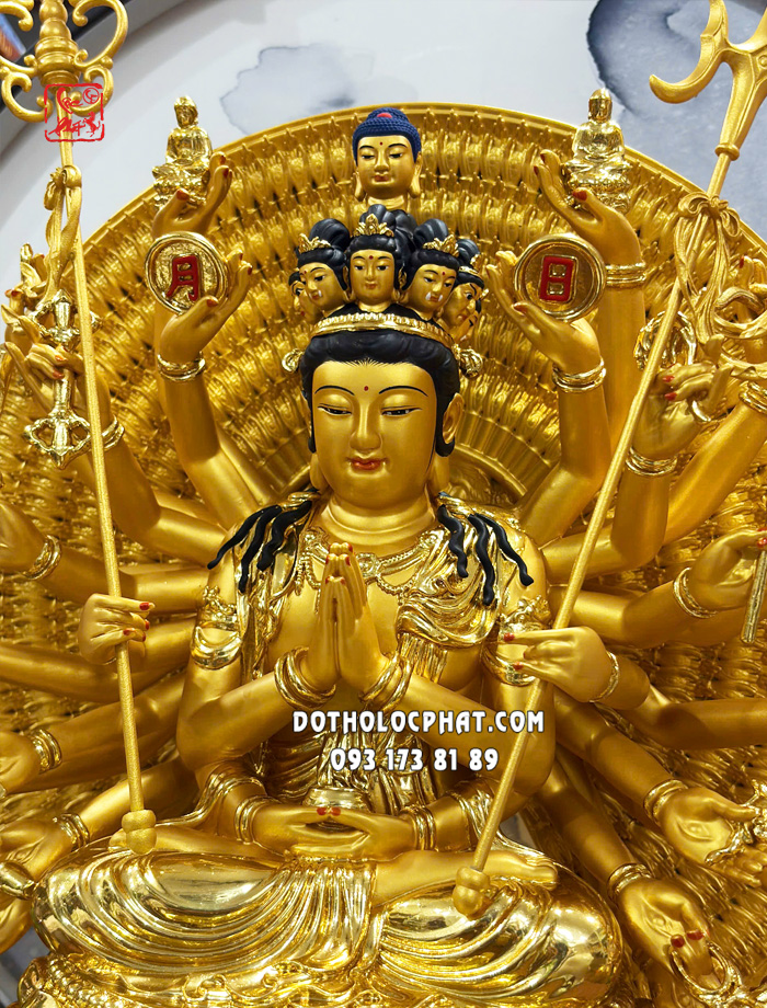 Tượng Thiên Thủ Thiên Nhãn Poly Áo Dát Vàng TTTN-005