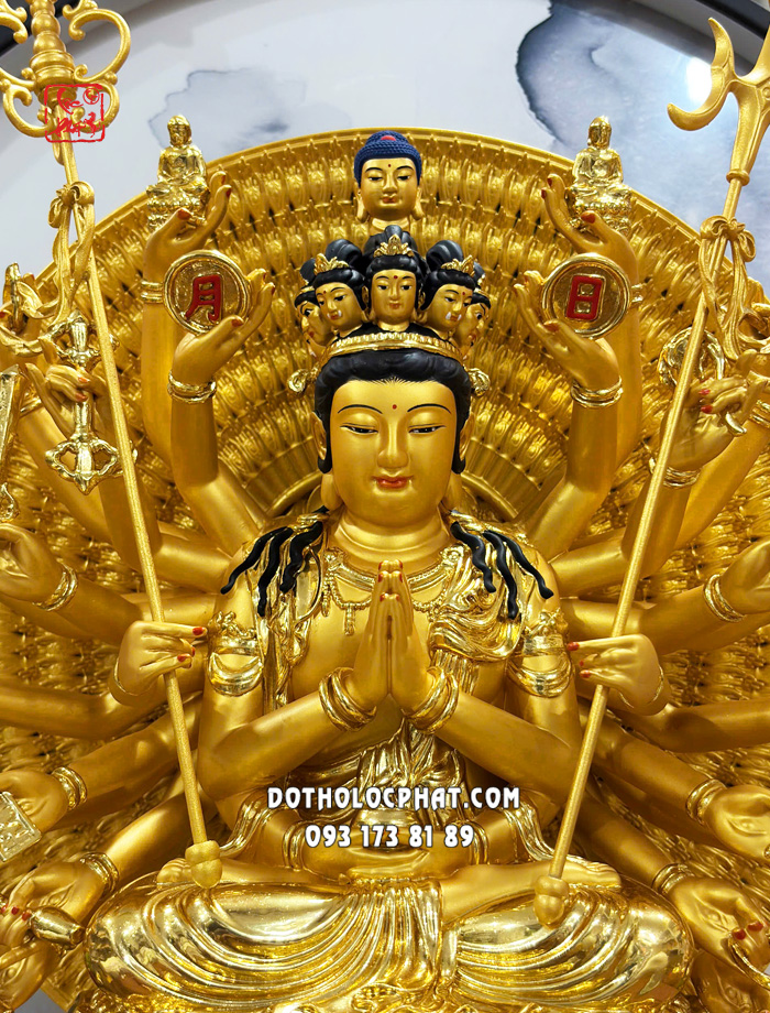 Tượng Thiên Thủ Thiên Nhãn Poly Áo Dát Vàng TTTN-005