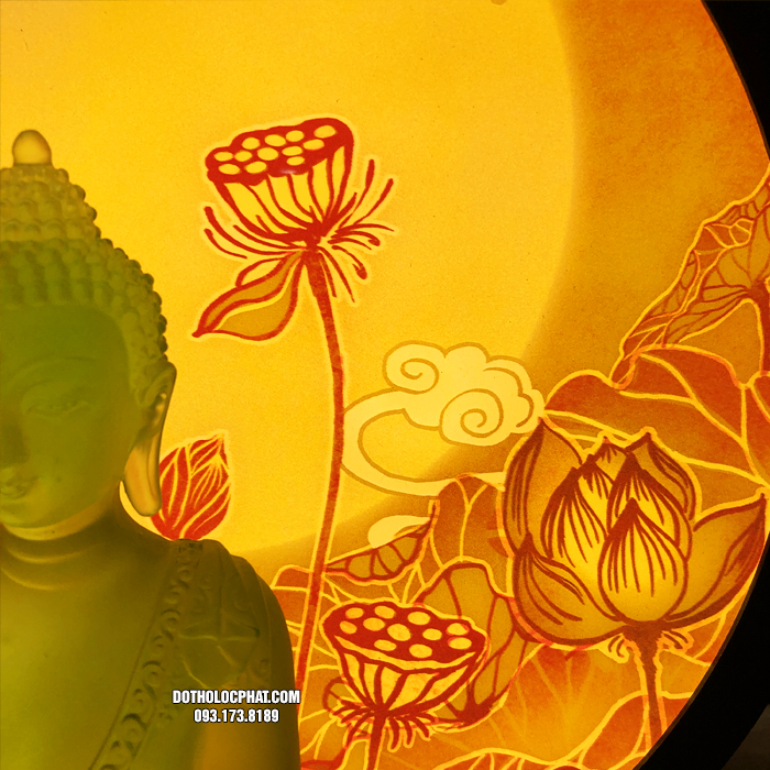 hào quang trúc chỉ họa tiết sen trăng trang trí bàn thờ Phật