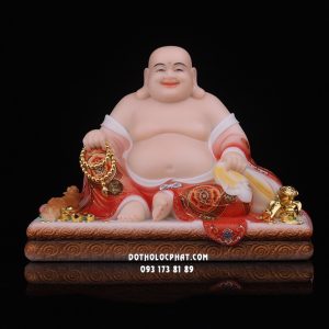 Tượng Phật Di Lặc Áo Gấm Đỏ Cầm Chuỗi Hạt DL-074