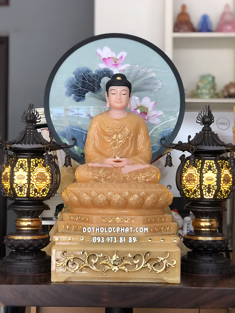 Tượng Phật Thích Ca Thạch Anh Đế 8 Cạnh Viền Vàng TCTT-037