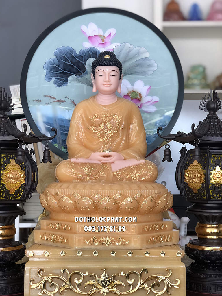 Tượng Phật Thích Ca Thạch Anh Đế 8 Cạnh Viền Vàng TCTT-037