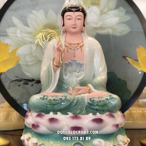 Tượng Quan Âm Bồ Tát Áo Xanh Đế Non Nước Poly QABT-091
