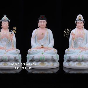 Tượng Tây Phương Tam Thánh Xanh Áo Rũ Viền Vàng TPTT-065