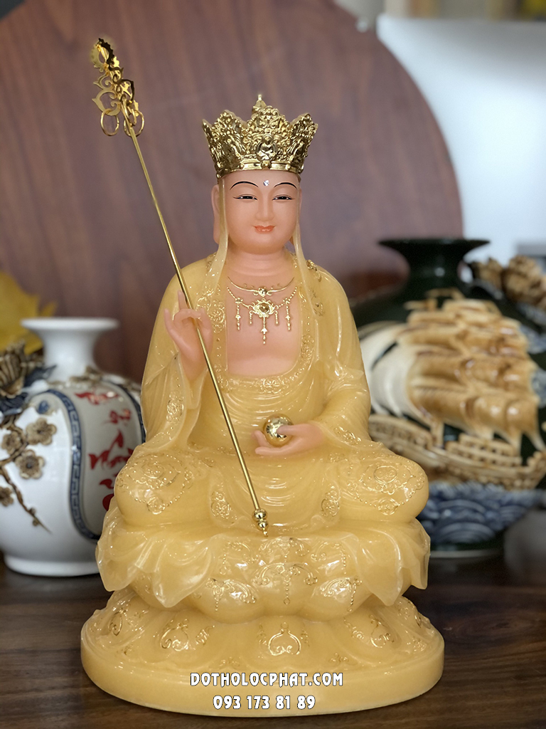 Tượng Địa Tạng Vương Bồ Tát Thạch Anh Viền Vàng DT-046