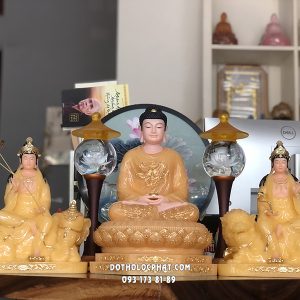 Tượng Hoa Nghiêm Tam Thánh Vàng Thạch Anh HNTT-004