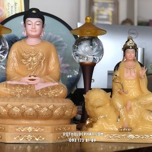 Tượng Hoa Nghiêm Tam Thánh Vàng Thạch Anh HNTT-004