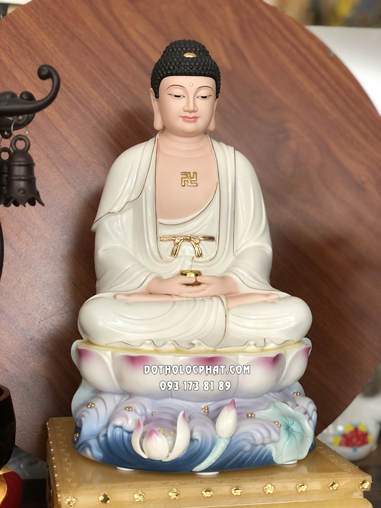 Tượng Phật A Di Đà Sứ Trắng Đế Hồ Sen Nổi ADD-016
