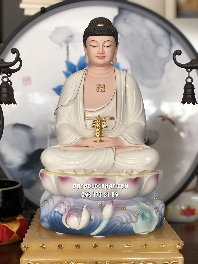 Tượng Phật Dược Sư Sứ Trắng Đế Sen Nổi DS-045
