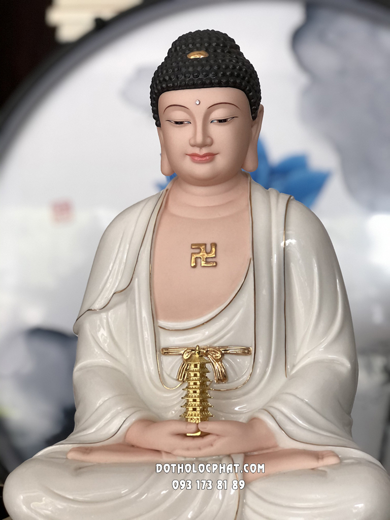Tượng Phật Dược Sư Sứ Trắng Đế Sen Nổi DS-045